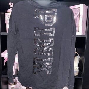 PINK L bling long sleeve campus tee